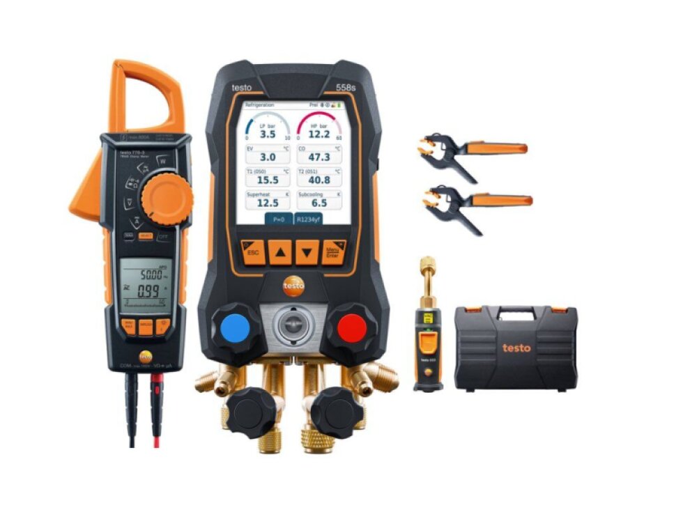 testo 558s Chytrá vakuovací sada - Chytrý digitální servisní přístroj s s klešťovým multimetrem a bezdrátovými teplotními a vakuovými sondami