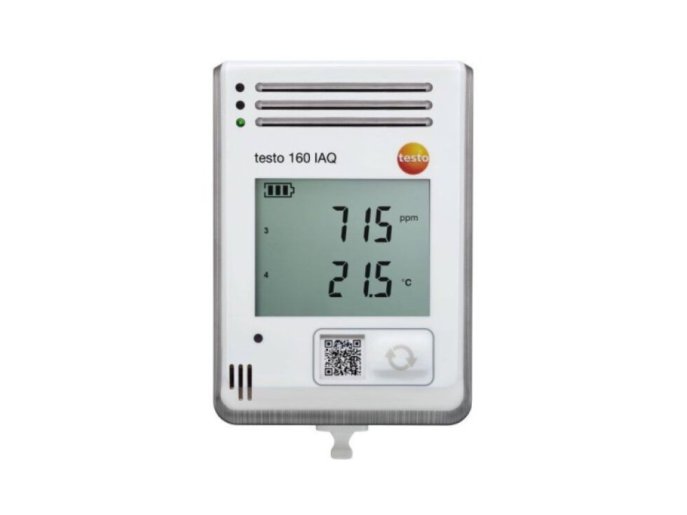 testo 160 IAQ - rádiový záznamník dat s displejem a integrovanými senzory pro teploty, vlhkost, CO2 a atmosférický tlak