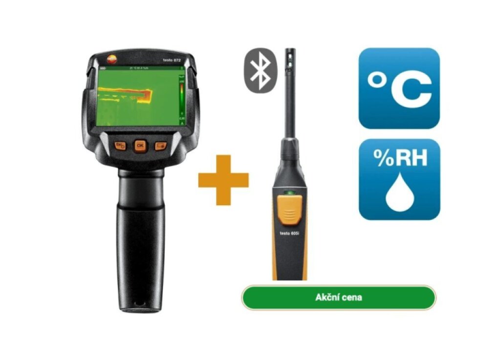 testo 872s Diagnostika budov - sada - Termokamera testo 872s s Bluetooth vlhkostní sondou testo 605i