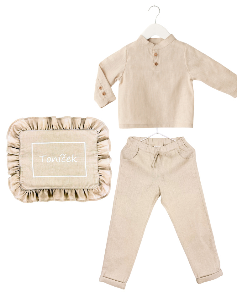 Chlapecká dárková lněná sada – hnědá