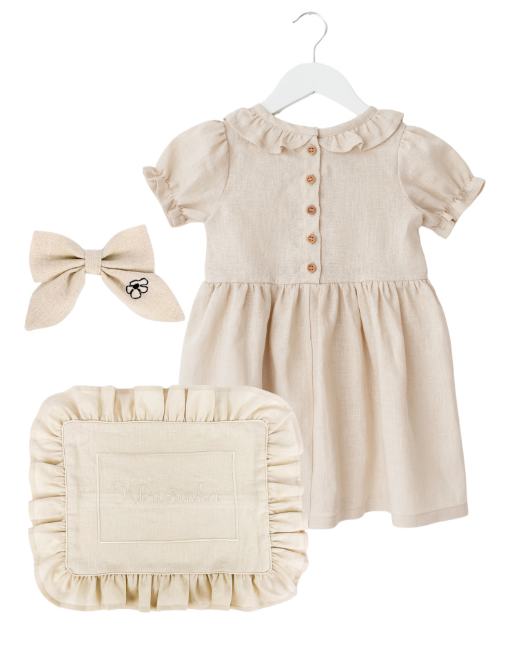Dívčí dárková lněná sada – hnědá