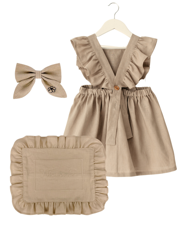 Dívčí dárková lněná sada – béžová