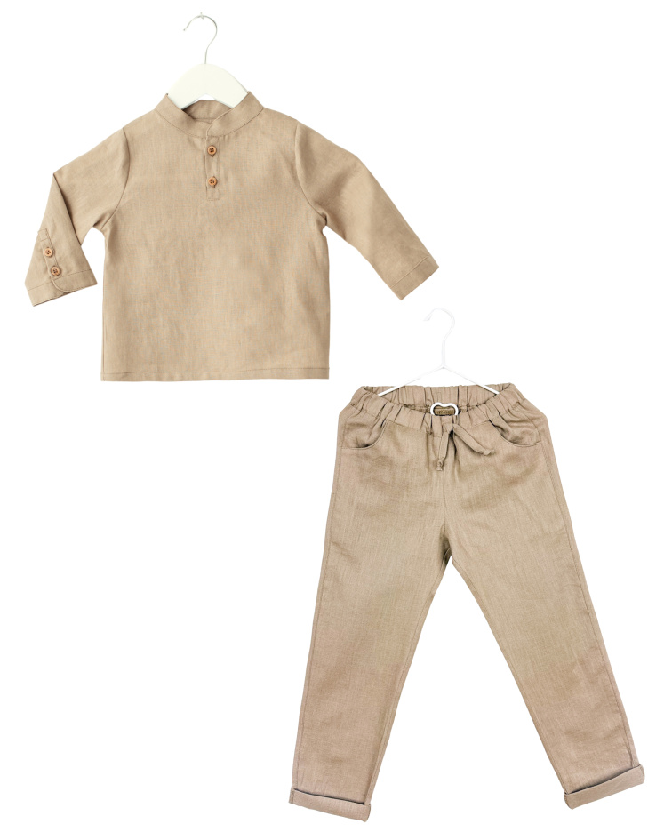 Chlapecký lněný set – béžový