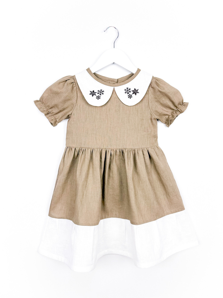 Lněné dětské šaty KOUZLO VÁNOC – béžové