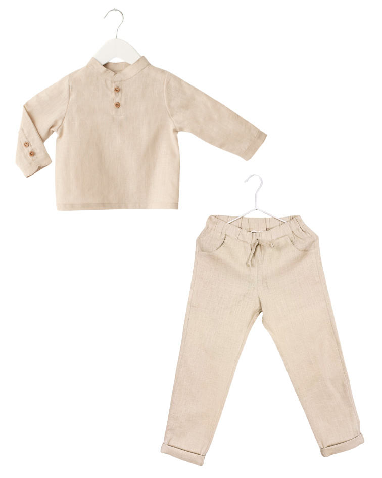 Chlapecký lněný set – béžový