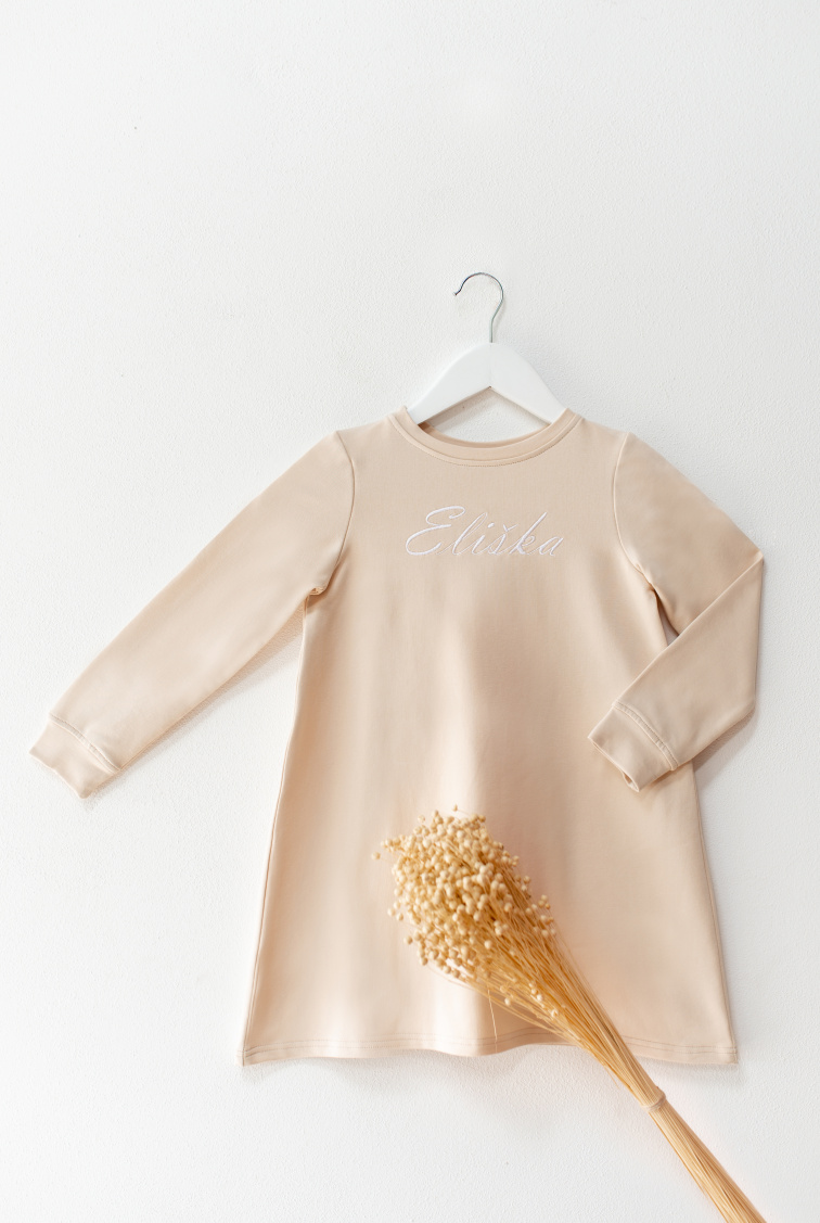 Dívčí mikinové šaty z biobavlny béžové – Otisk volnosti