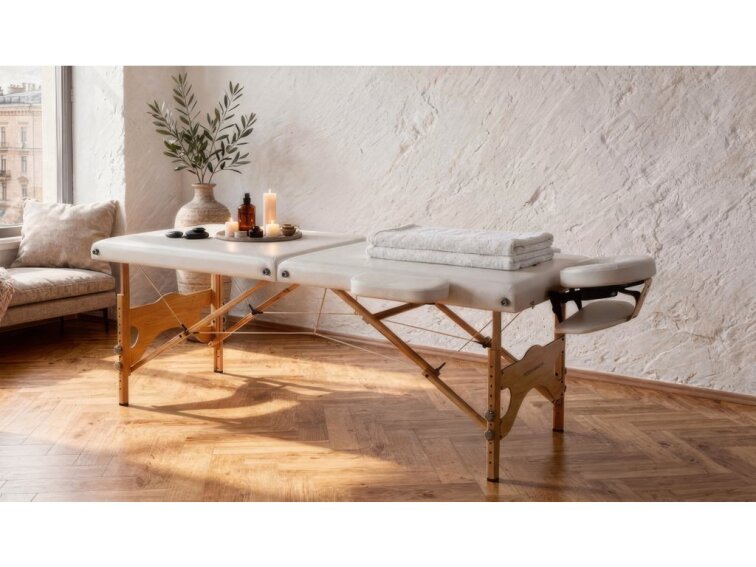 MH Star skládací dřevěné lehátko ETF50 - 76cm - bílé