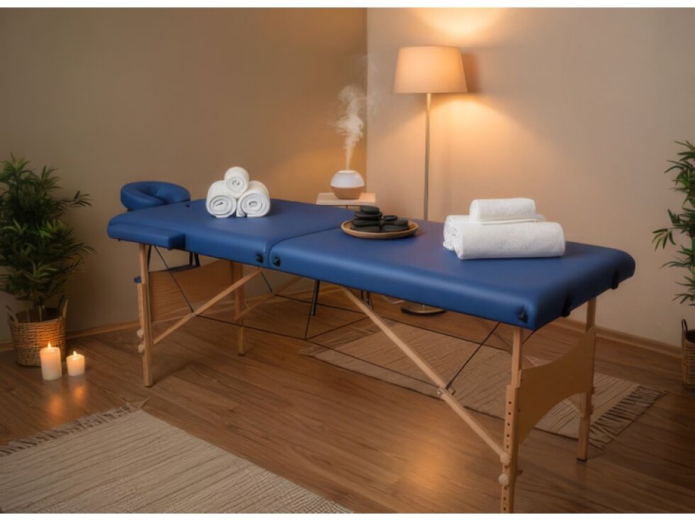 MH Star skládací dřevěné lehátko ETF50 - 71cm - modré