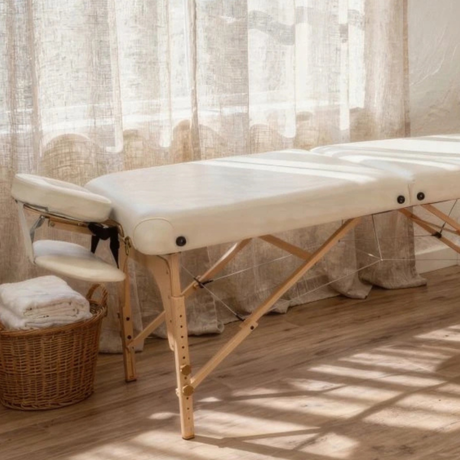Skládací dřevěné lehátko PLF-71cm - béžové