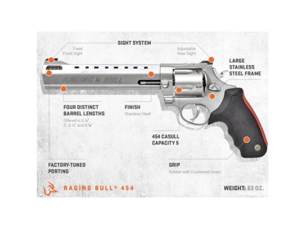 Revolver Taurus, Mod.: 454 Raging Bull, Ráže: .454 Casull, hl: 8 3/8" (212mm), 5ran, nerez