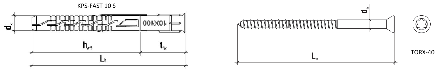 10x100mm - 1 Kartón (9x4 ks) - Rámová hmoždinka so zápustnou hlavou TORX, BKPS