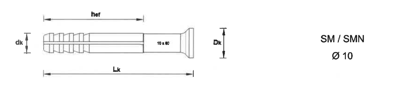 SM Ø 10 mm: dk, Lk, Dk, hef