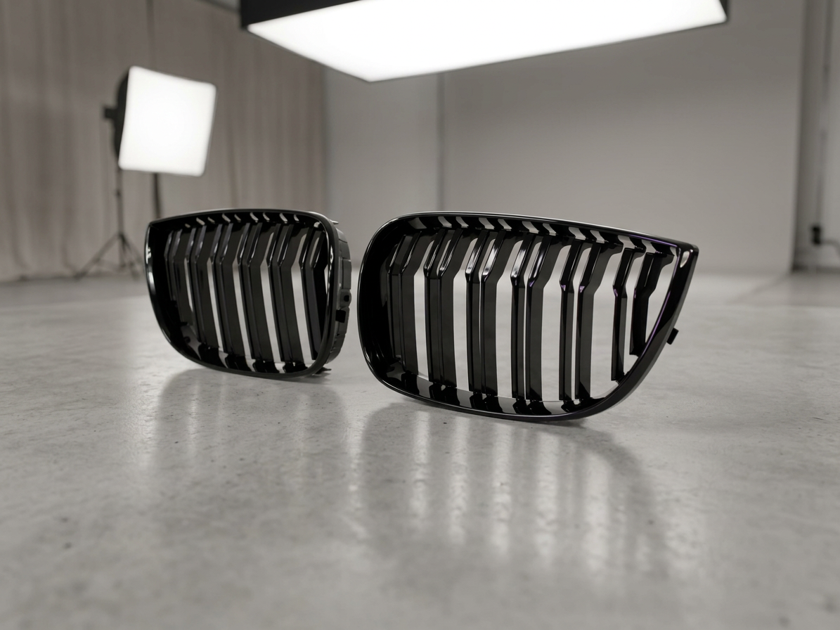 Ledvinky Dual line pro BMW E81/E82/E87/E88 04-07, přední maska, černé lesklé mřížky