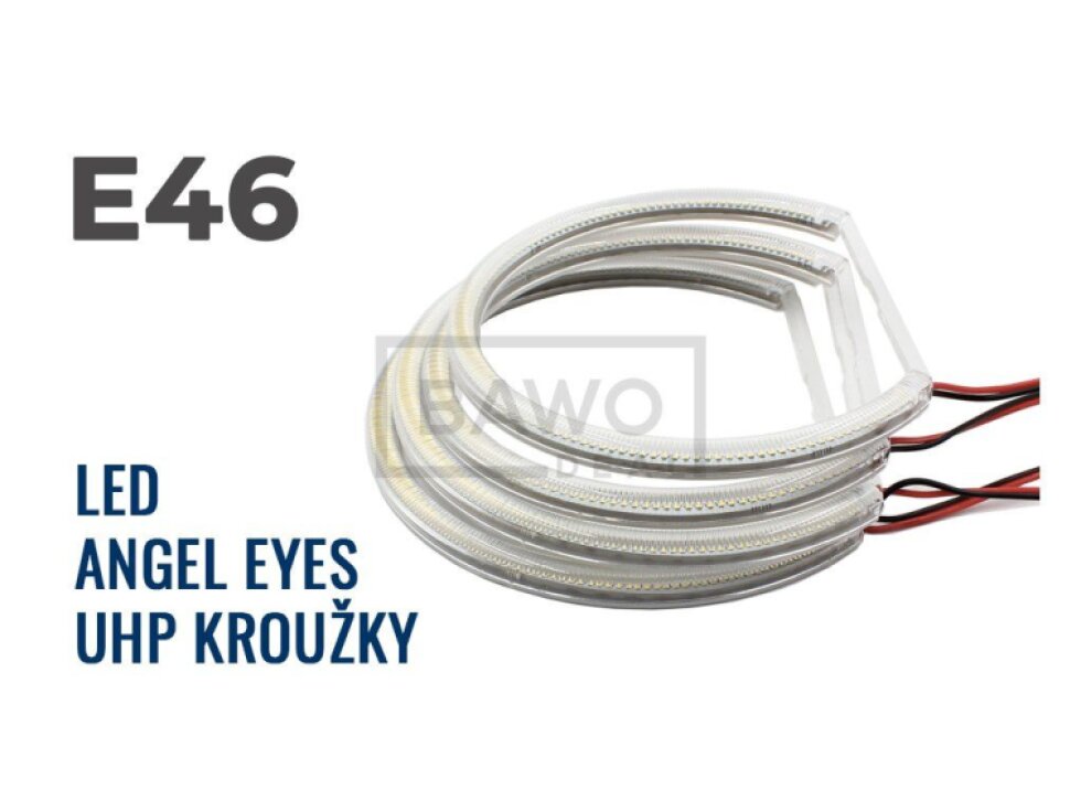 BMW E46 - LED Angel Eyes kroužky UHP 131mm 146mm - halogen