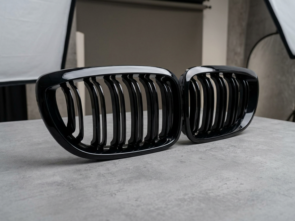 Ledvinky Dual line pro BMW E46 Coupe Cabrio 03-06, přední maska, černé lesklé mřížky