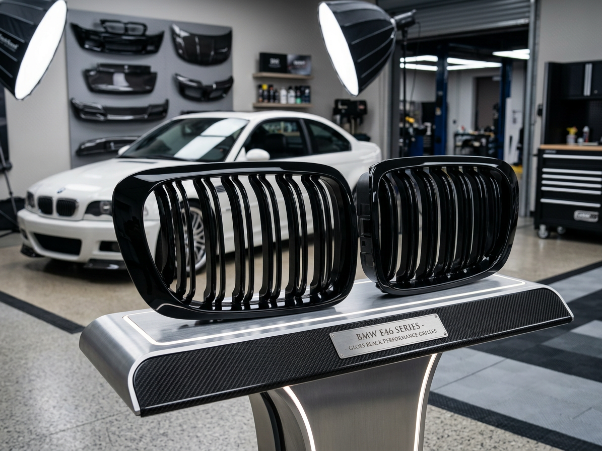 Ledvinky Dual line pro BMW E46 Coupe Cabrio 99-03, přední maska, černé lesklé mřížky