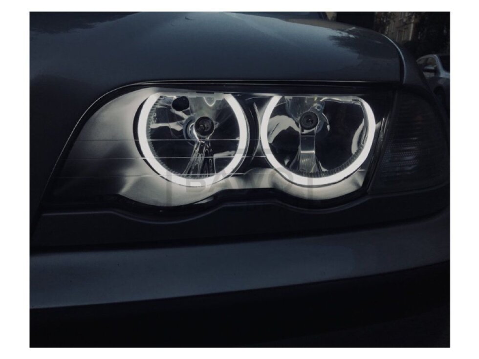 BMW E46 - LED Angel Eyes kroužky UHP Cotton Mléčné 131mm 146mm - halogen