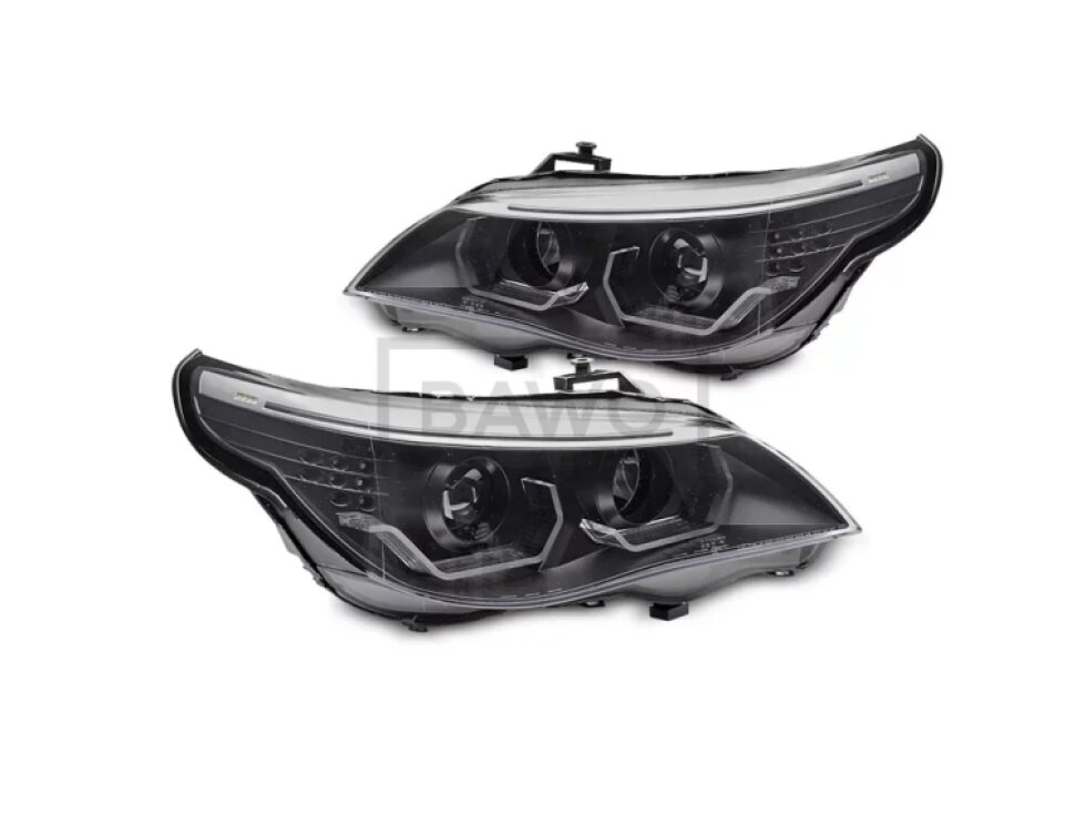 Přední světla 3D LED angel eyes, LED blinkr BMW E60 / E61 03-07 černá