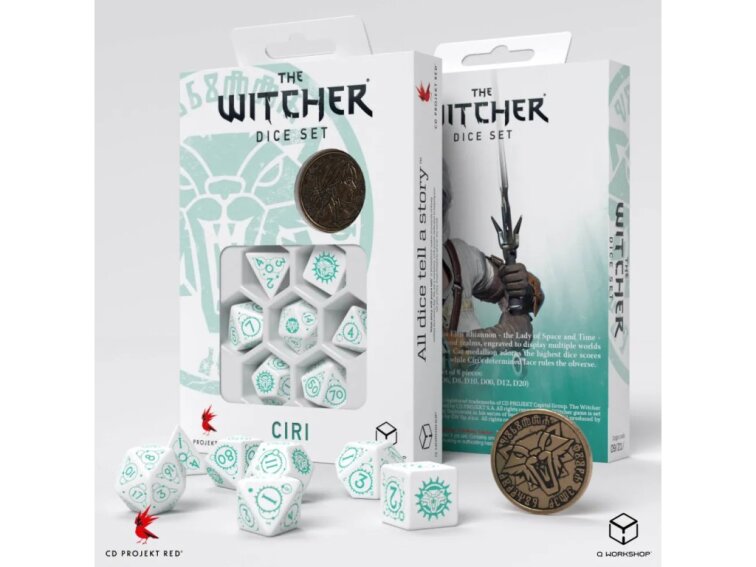 Sada kostek Zaklínač - kostky Ciri -Bílo zelená