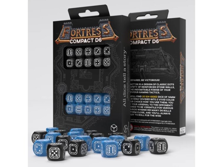 Sada šestistěnných kostek Fortress Compact (20 ks) - Černo-modrá