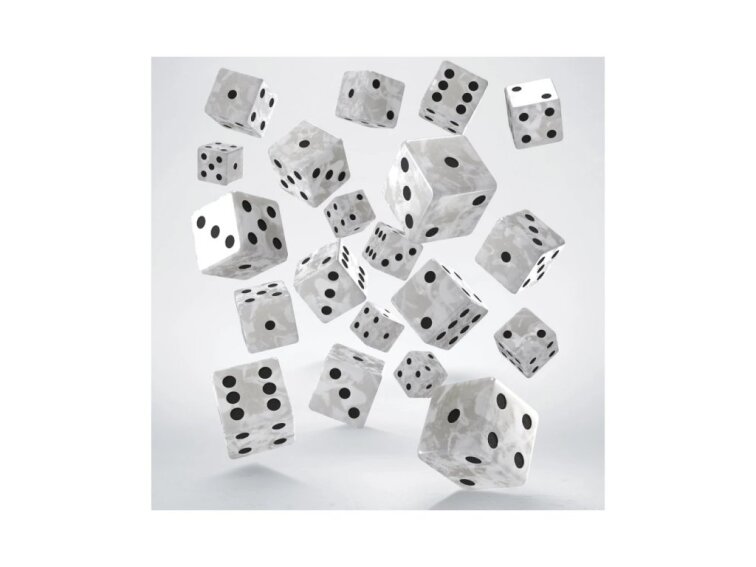 Sada šestistěnných kostek (20ks) - bílá perleť - černá