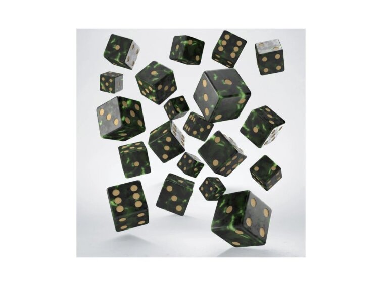 Sada šestistěnných kostek (20ks) - žíhaná zelená - zlatá