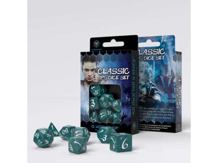Sada kostek pro RPG Classic - Tyrkysovo bílá