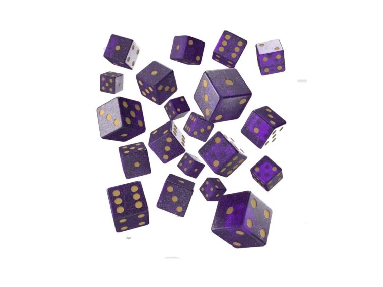 Sada šestistěnných kostek (20ks) - Fialovo zlatá