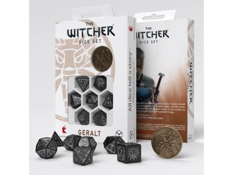 Sada kostek Zaklínač - kostky Geralt - Černé