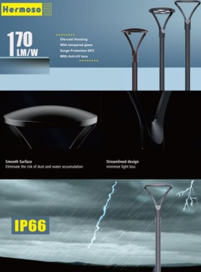 Hermoso All in One 30W/40W/60W, CCT 2200K/3000K/4000K LED pouliční parkové svítidlo pro veřejné osvětlení, černé, záruka 5 let