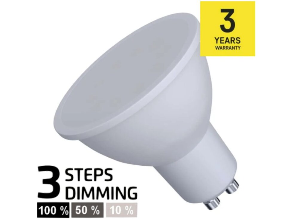 Stmívatelná LED žárovka EMOS 3step 7W patice GU10 neutrální bílá, krokové stmívání (60W) ZQ8E44S