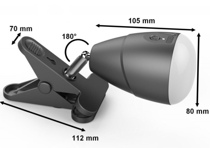 Přenosná dobíjecí USB LED lampička KLIP 5W stmívatelná cestovní s klipem 08967L