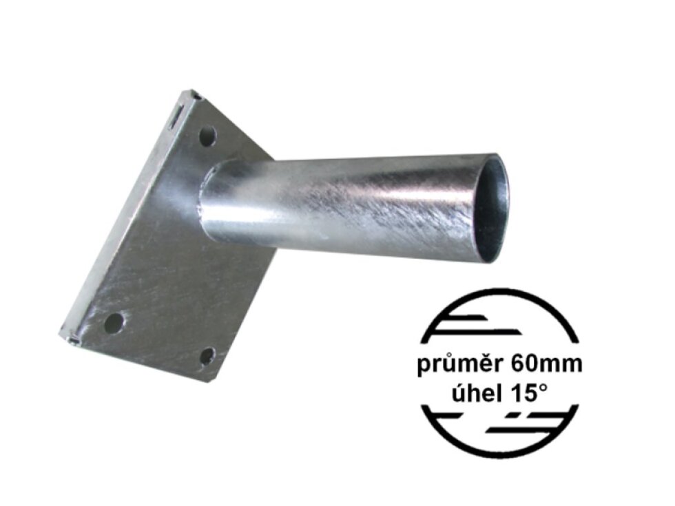 Výložník průměr 60mm sklon 15° pevný držák přídavný na sloup, stožár nebo zeď, stěnu