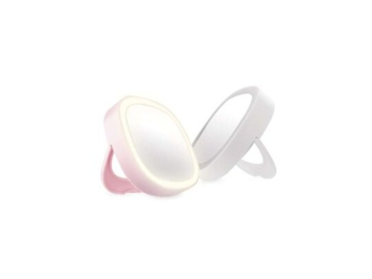 Kapesní přenosné kosmetické zrcátko s LED světlem - bílá/růžová