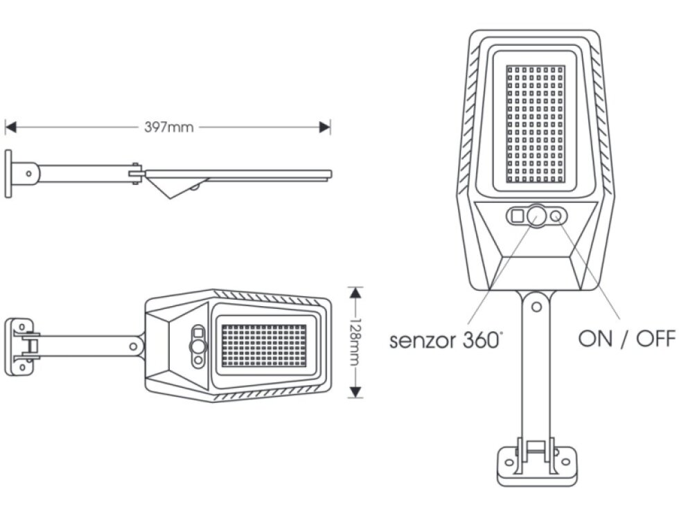 LED solární pouliční svítidlo MODO 20W s dálkovým ovladačem a senzorem 3000K