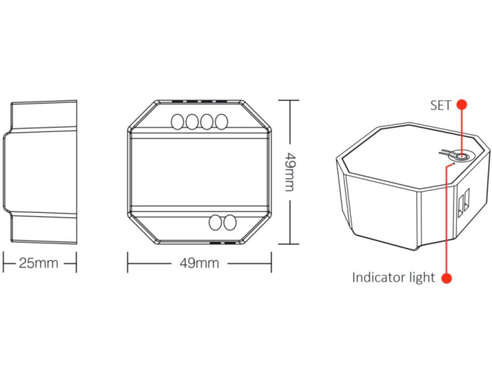 MiBOXER TRIK ZigBee + RF přijímač stmívač / spínač 2.4GHz + PUSH 1,36A