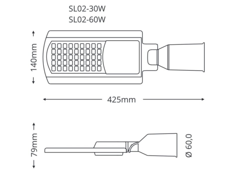 LED veřejné osvětlení STREET 60W teplá bílá 2700K ohebný kloub SL02-60W/2700