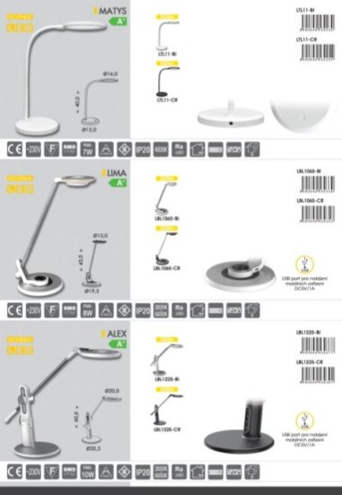 Bílá LED lampička MATYS 7W stmívatelná ohebná LTL11-BI