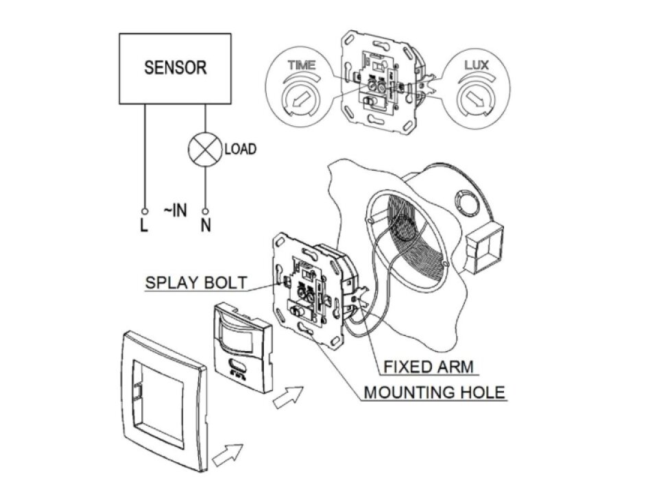 PIR pohybové čidlo IS1-V2 230V do krabičky vypínače