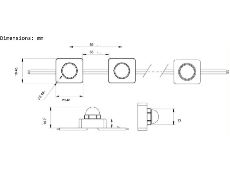 LED modul zápustný PIXEL 0,36W bodový 1čip studená bílá IP68