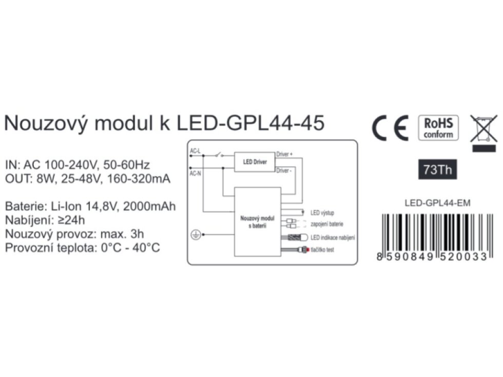 Nouzový modul k LED panelu 60x60 a 30x120 Ecolite LED-GPL44-EM