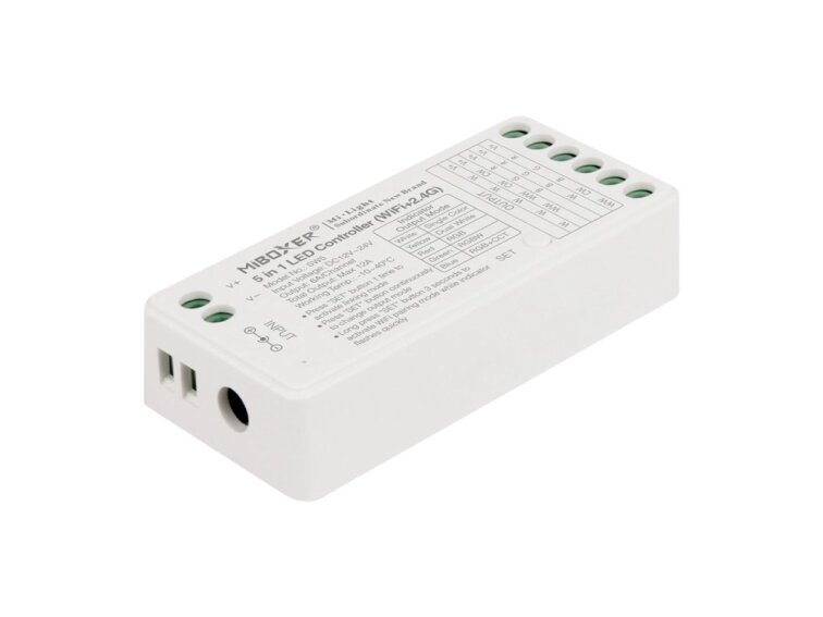 MiBOXER TUYA + RF přijímač / stmívač 5v1 pro jednobarevné LED pásky, CCT, RGB, RGBW a RGBCCT 12A