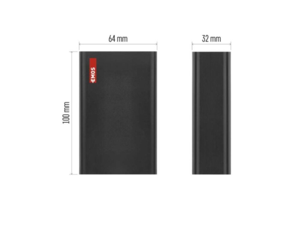 Powerbanka EMOS NTBF20 – 20 000 mAh, superrychlé nabíjení 65 W, Power Delivery, USB-C a USB-A, černá