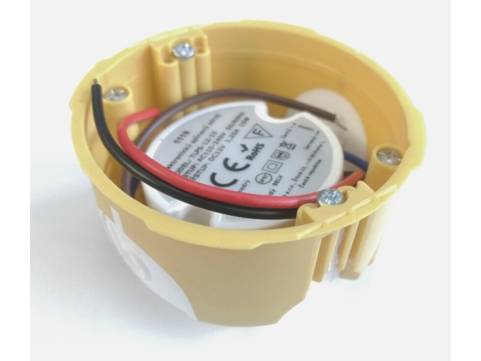 LED napájecí zdroj 12V 15W pro LED pásky IP67 voděodolné trafo 1,25A do montážní krabice 051202