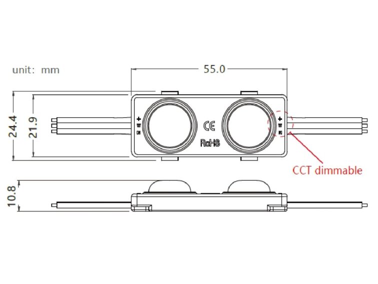 LED modul CCT 2W 24V 2700-6500K 2čip přímé svícení dual-white