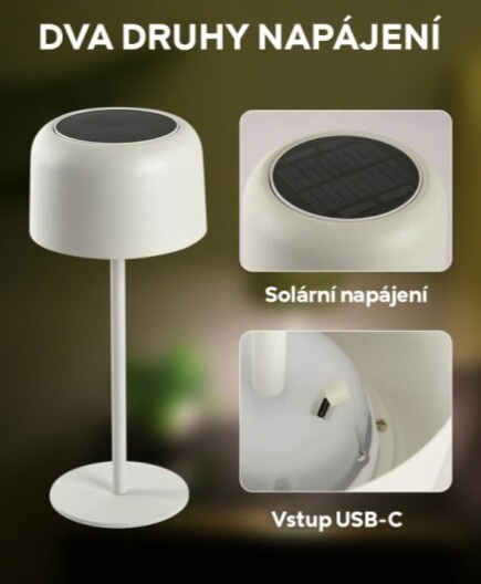 Venkovní solární LED stolní lampička CARO 4W stmívatelná USB-C bílá Immax