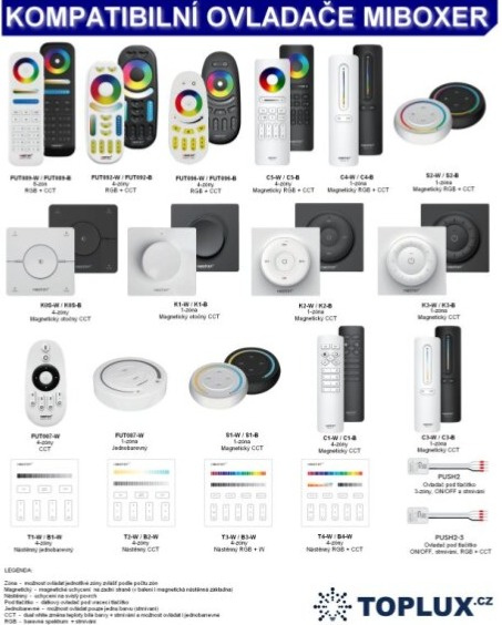 MiBOXER TRIK ZigBee + RF přijímač stmívač / spínač 2.4GHz + PUSH 1,36A
