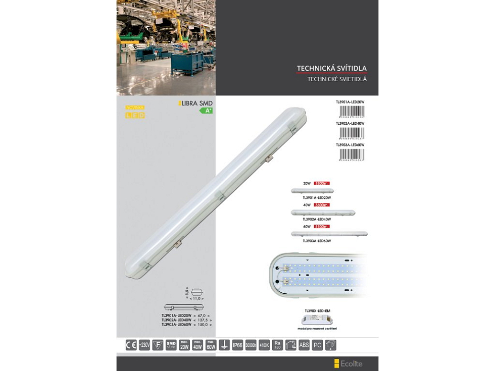 LED zářivkové svítidlo LIBRA SMD 60W 150cm IP65 vodotěsné prachotěsné TL3903A-LED60W