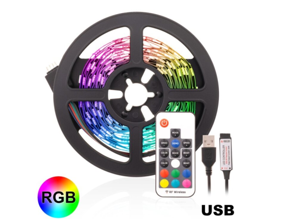 Sada 4m LED pásek za TV, PC USB 5V 5W RGB barevný s dálkovým ovladačem
