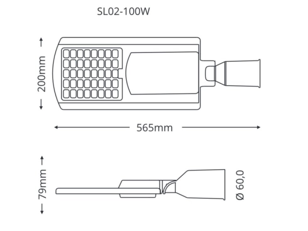 LED veřejné osvětlení STREET 100W teplá bílá 3000K ohebný kloub SL02-100W/3000
